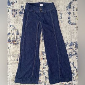 Free People Blue and White Stitched Wide Leg Pants